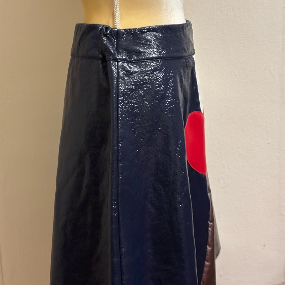 Vintage Patent Leather A-line Skirt Made In Italy Color Block - Picture 2 of 4